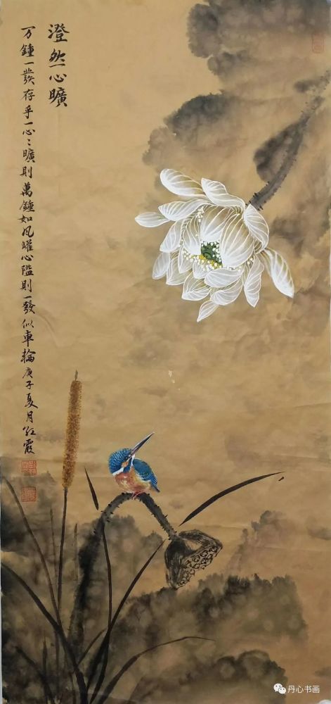 荷花翠鸟别具一格:古雅,空灵,禅意|花鸟画家刘红霞
