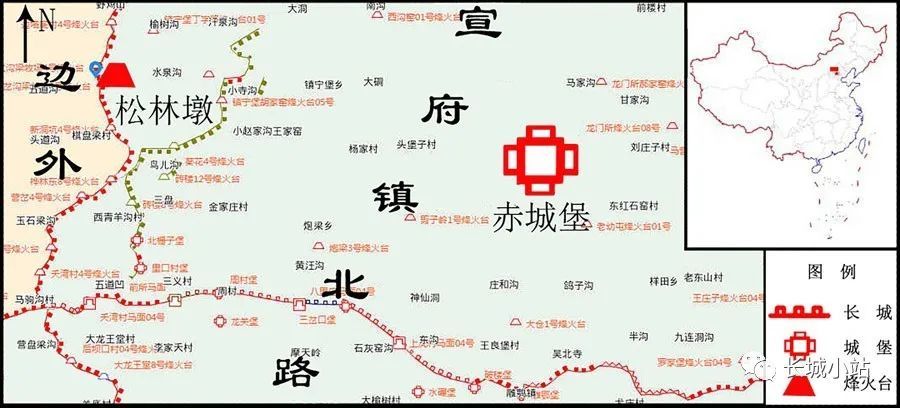 分布图及松林墩位置 第三,明代此处为边疆地区,长城以东(今赤城县)属