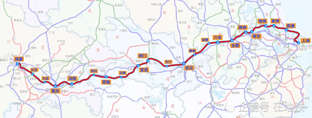 沿江高铁(主通道)线路走向示意图