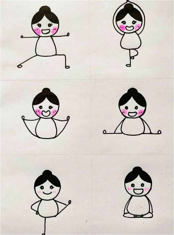 蜜多时, 瑜伽小人简笔画速成课程,教你如何画出可爱的瑜伽小人图