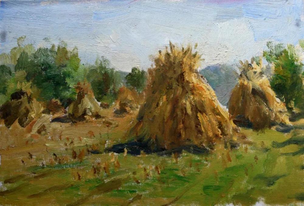 黄音作品《新疆吐峪-伊斯兰古城风光》布面油画30x40cm