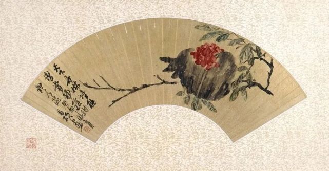 吴昌硕石榴扇面