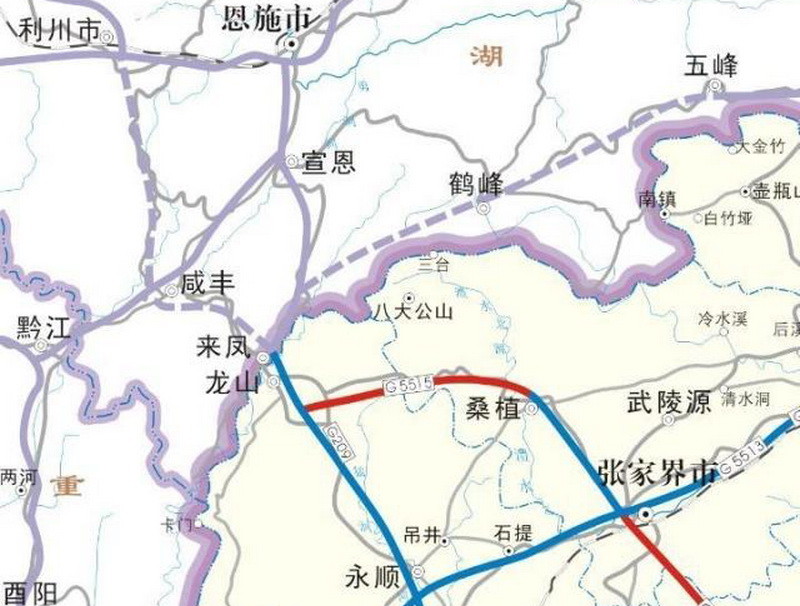 恩施州宣恩县李家河镇,利用已通车的龙吉高速的一部分,止于咸丰县高