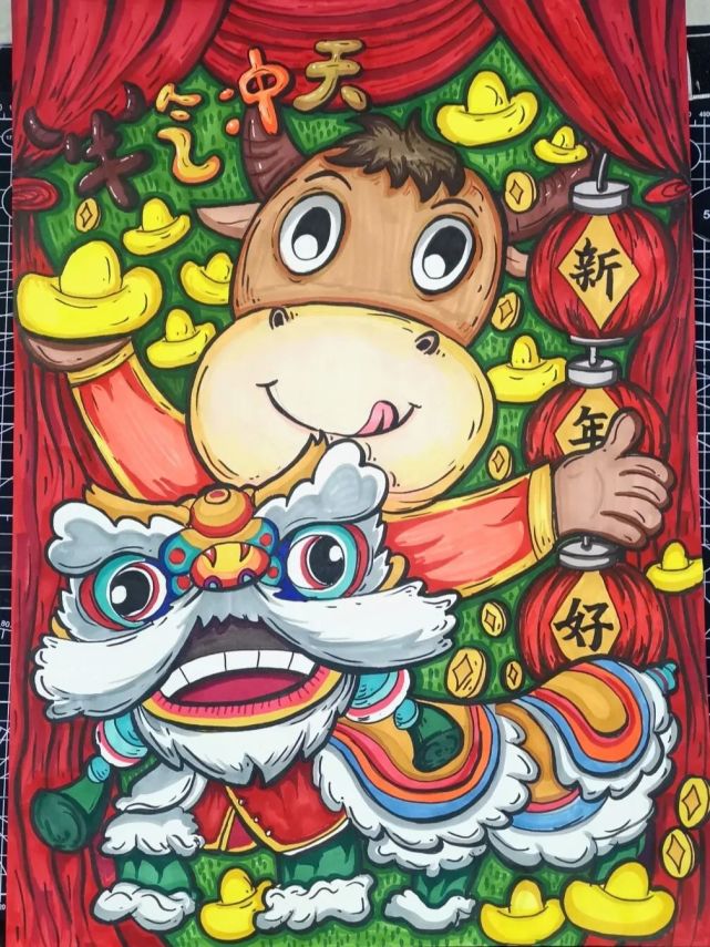 儿童画创意|牛年主题画第二弹,准备好迎接新年了吗?