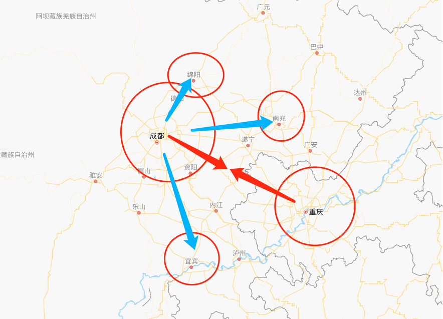 竞争副中心的城市正逐渐收缩,以"宜宾,南充"获批省级新区基本确定了