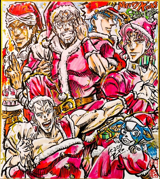 jojo第三部的主角团们也都凑齐了,看起来非常喜庆.