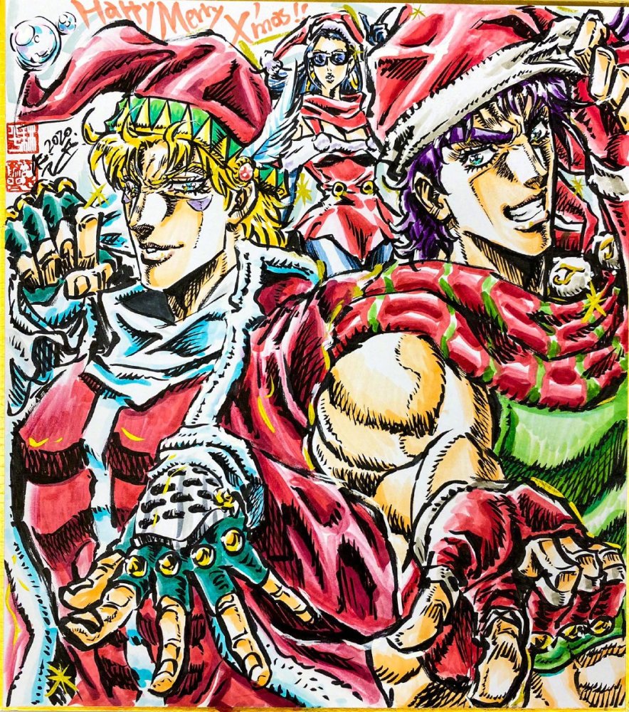 jojo:作画监督芦谷耕平绘制的圣诞贺图,铃美和由花子亮眼