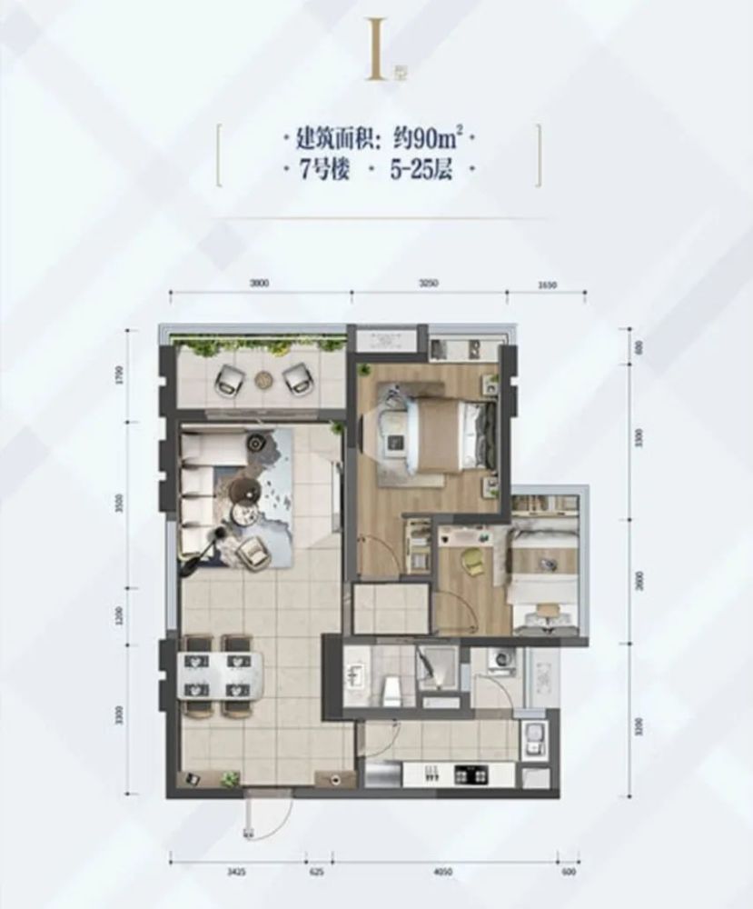 98㎡套二单卫户型) 该户型位于4号房2一28层,共计 27套,总价135.