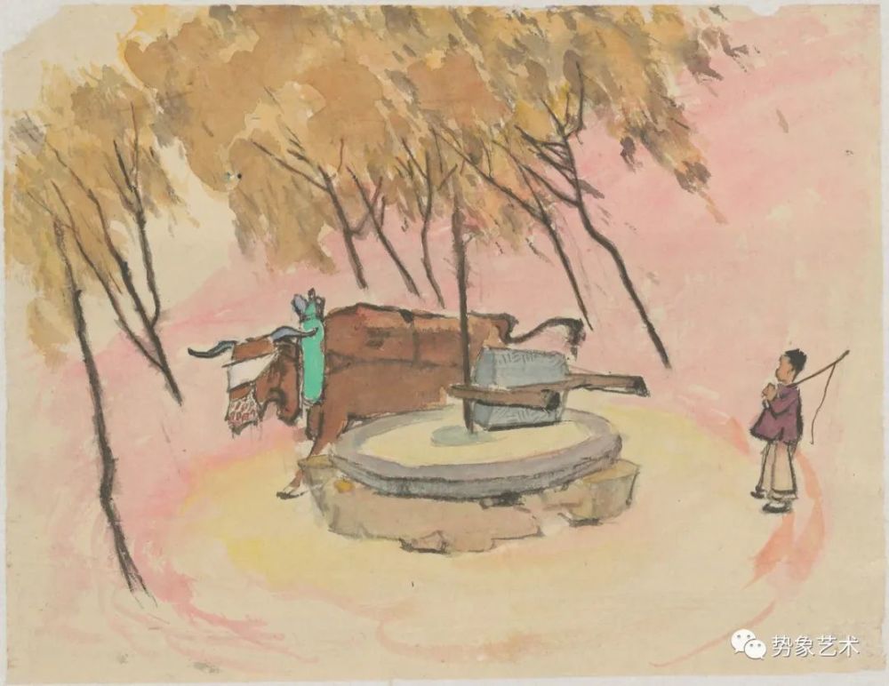 春耕图,纸本彩墨,46×28cm,1960年代