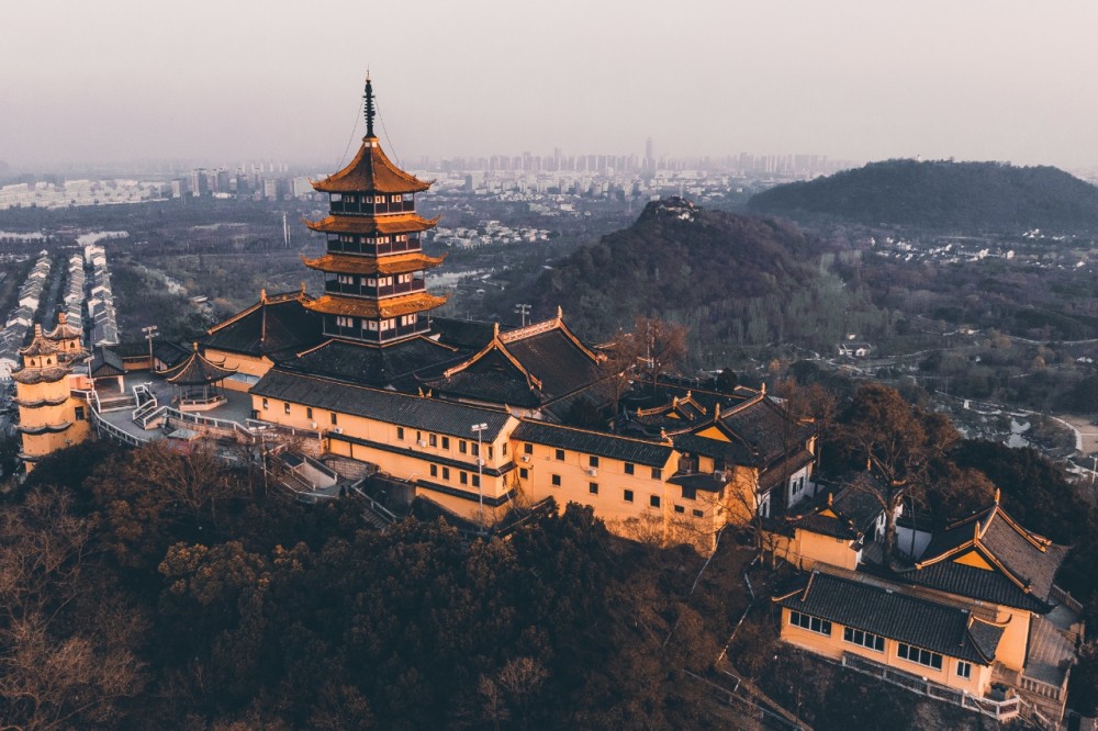 狼山风景区狼山很灵落日极美