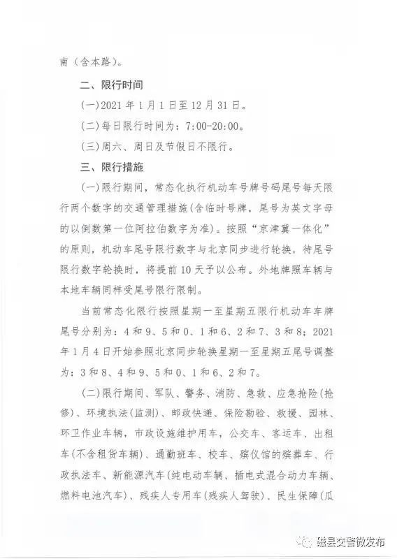 2021年磁县继续限行!元旦后限行尾号大轮换!