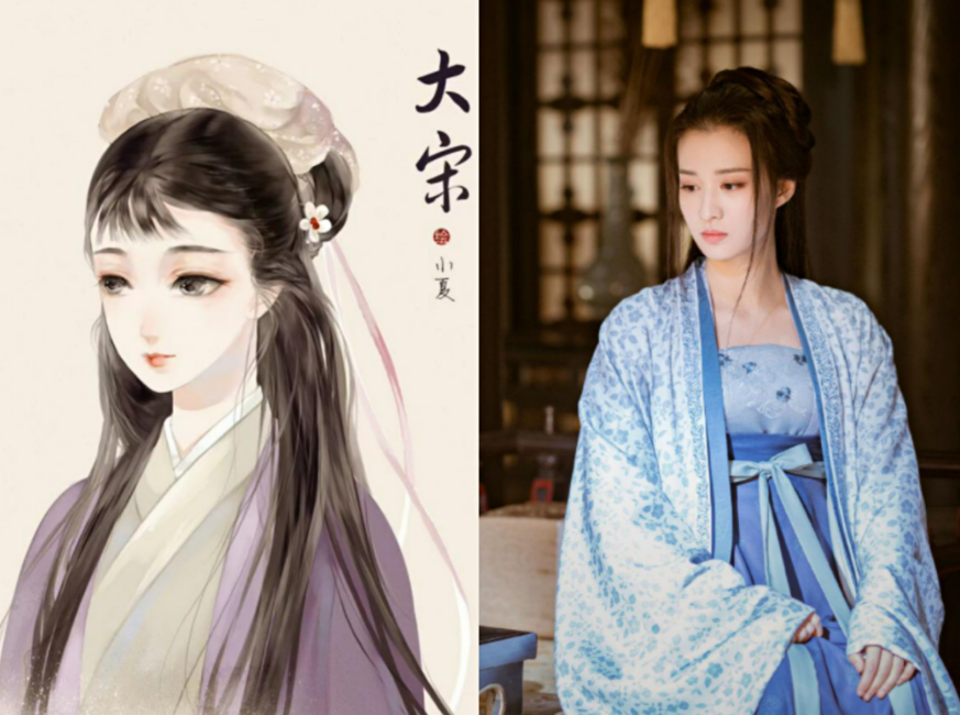相比起唐朝贵族的高髻,宋朝民间女子好像大多比较钟爱低髻,这种发型在