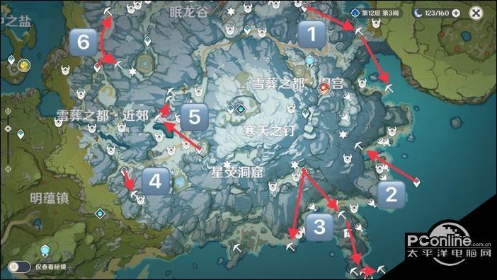 原神龙脊雪山星银矿石收集路线分享