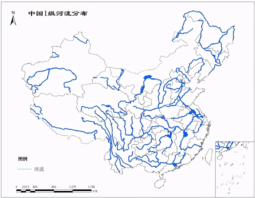 中国一级河流分布图