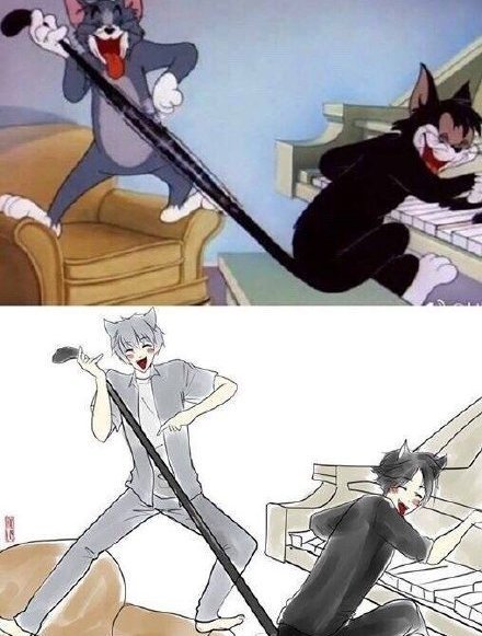 画师将《猫和老鼠》拟人化,汤姆眉清目秀,难道他和布奇是一对?