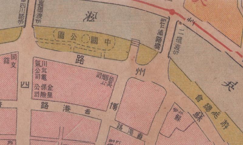 1918年地图,标注的"中国公园"就是后来的河滨公园.