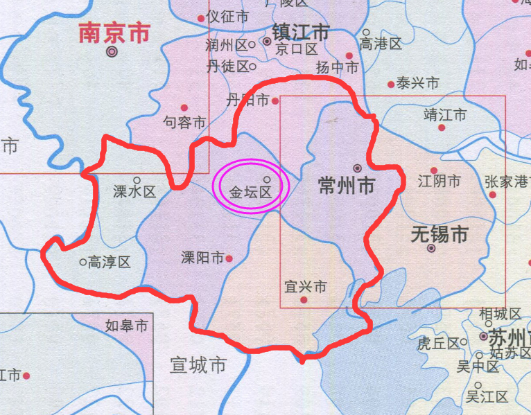 宜兴市,丹阳市,溧水区,高淳区划归常州后,常州的区划面积将比现在