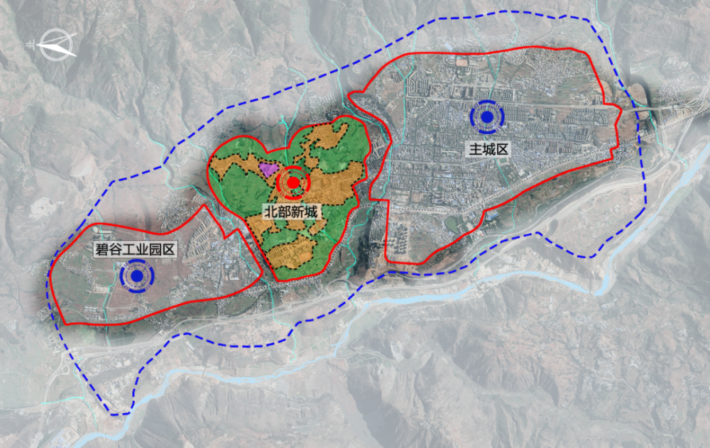 东川区北部新城,位于东川主城区和碧谷工业园区之间,东抵牯牛山脚,西