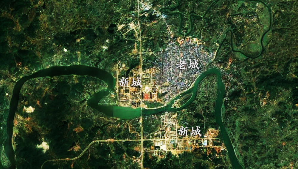 卫星上看湖南祁阳:建成区约20平方公里,湘江中还有岛屿