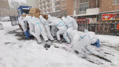 泪目大连海洋大学抗疫志愿者顶风冒雪配送防疫物资