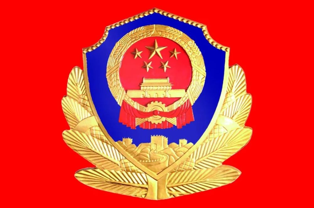 国徽是国家的象征和标志;长城和盾牌代表人民警察维护国家主权和领土