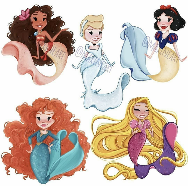迪士尼同人画:公主全部变成美人鱼,你喜欢这样的茉莉公主吗?