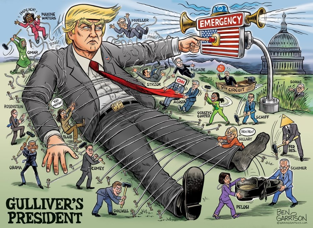 一幅逼真漫画,精确描绘了美国总统特朗普的现状