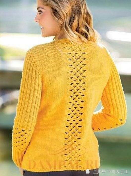 黄色棒针花样手工编织开衫,款式时尚漂亮,图解教程