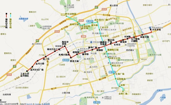 呼和浩特市共规划5条地铁:1号线,2号线,3号线,4号线,5