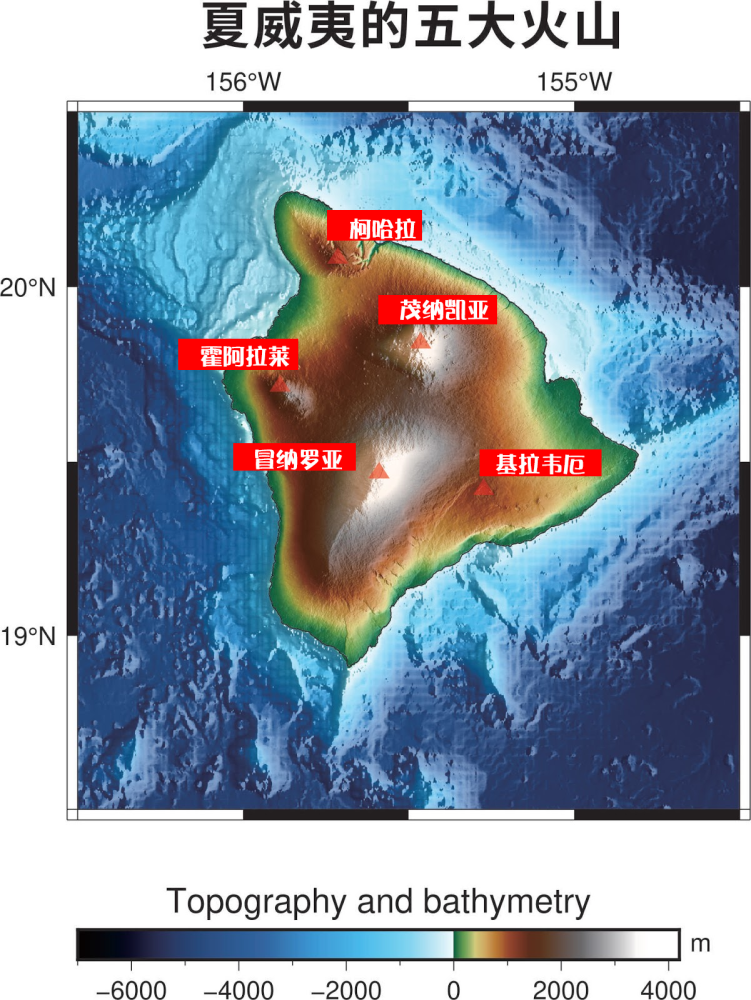上图夏威夷火山分布图,这已经不是火山距离都会区远近的问题,而是在哪