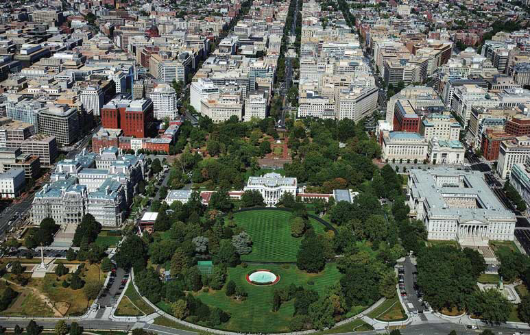 美国华盛顿哥伦比亚特区城市鸟瞰 白宫区域
