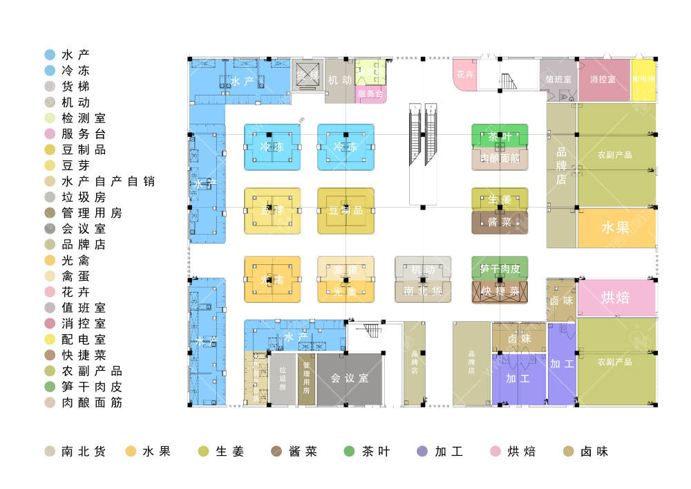 >>平面解析图 依据前期的调研结果,设计师针对羊尖农贸农贸市场的平面