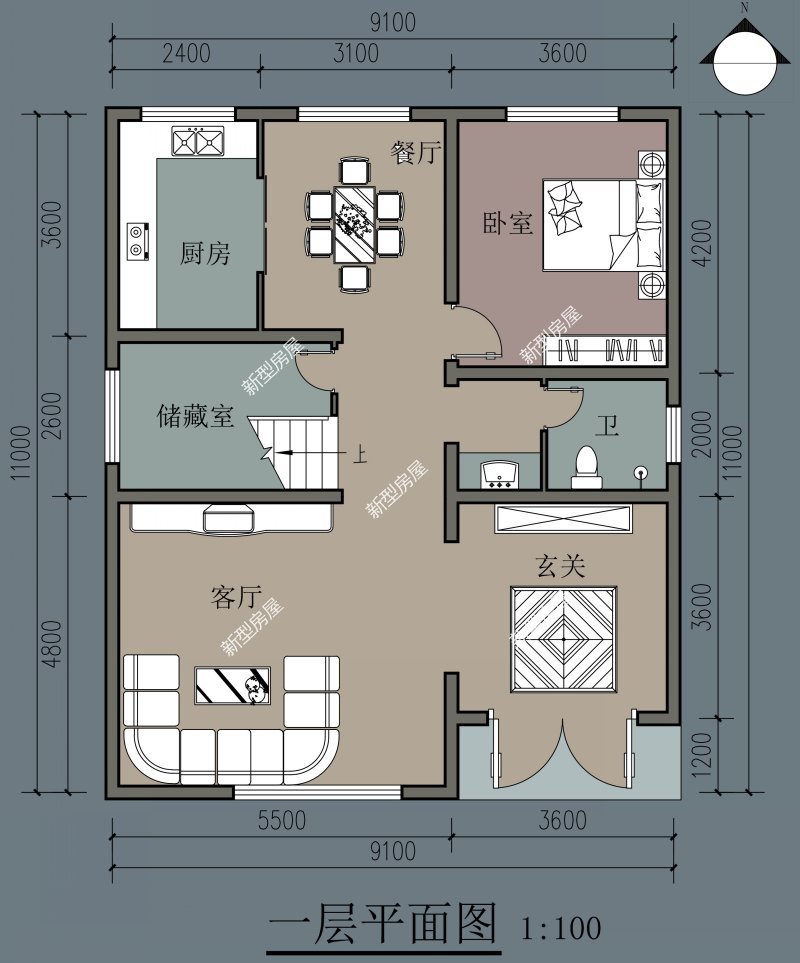 农村自建房宽10米,进深12米,带堂屋该怎么设计?