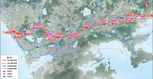 深大城际线站位示意图(五)龙大城际线路起于龙岗区龙城站,止于大鹏