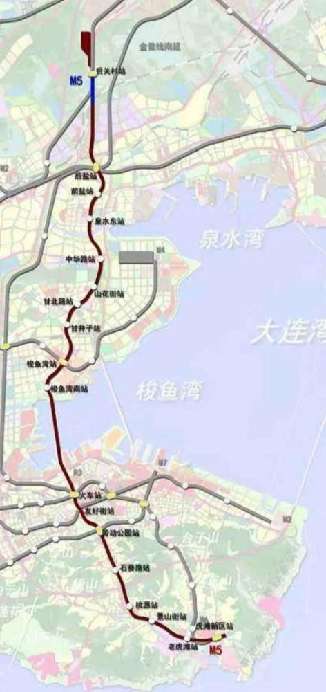 大连地铁5号线全长24.484公里,设车站18座,有7座换乘站