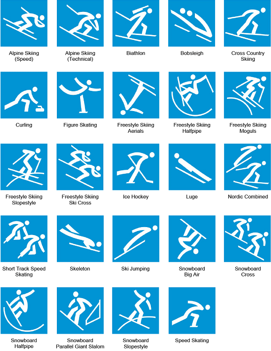 2014年索契冬奥会体育图标 2018年平昌冬奥会体育图标 图文来源:网络