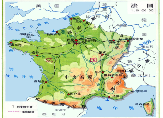 法国地形图法国的马其顿防线,主要是围绕着洛林高原以及巴黎盆地周边