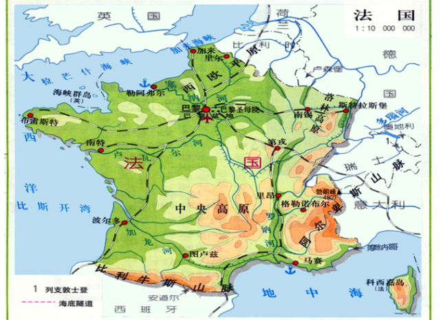 以及巴黎盆地周边的山脉进行修建的,而从这张地形图当中我们不难看出