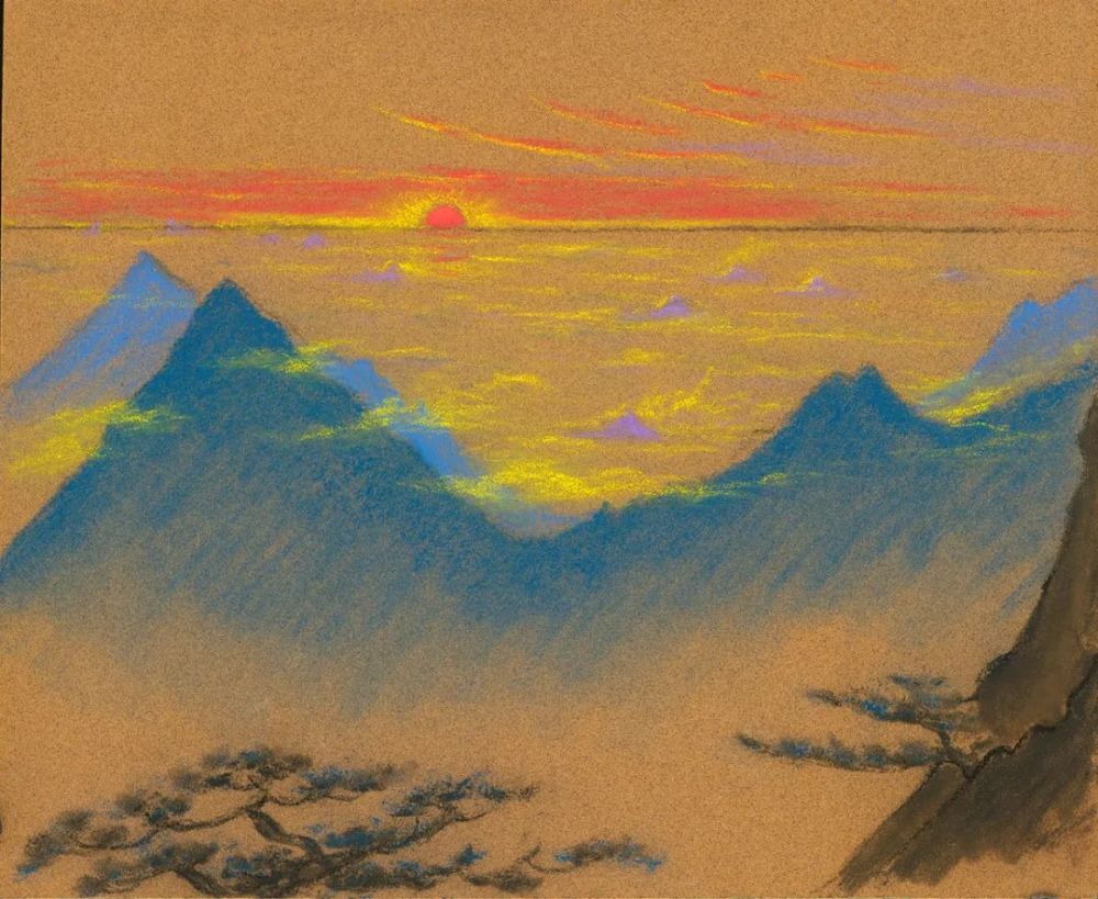 梦笔生花-黄山风景,砂纸色粉,23×28cm,1981年