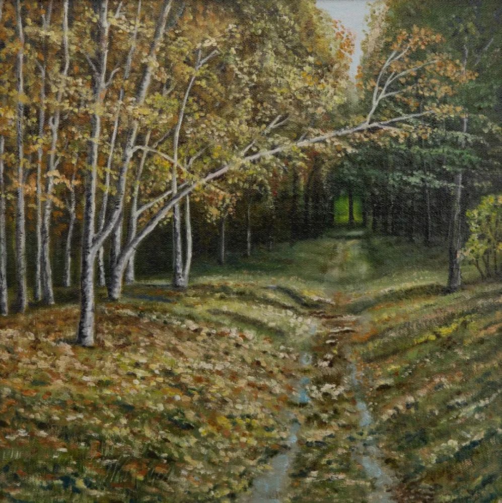 《铺满落叶的小路 裴林章2019年 布面油画30×30cm