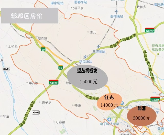 光华新城板块价格相对较高,均价1.8万/㎡.