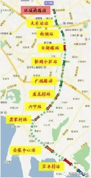 昆明地铁2号线二期线路图(图源网络 仅供参考 具体以实际开通站点为准