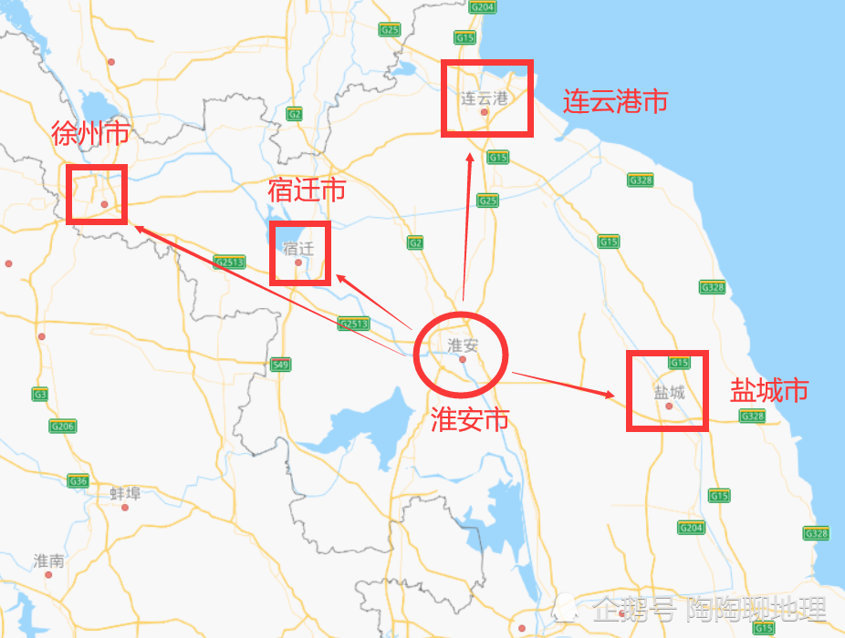 苏北5大城市,建成区面积排名:徐州,连云港,宿迁,淮安,盐城