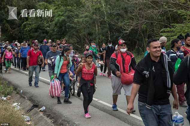 " 数千中美洲移民大军挺进美国 喊话拜登"履行承诺"