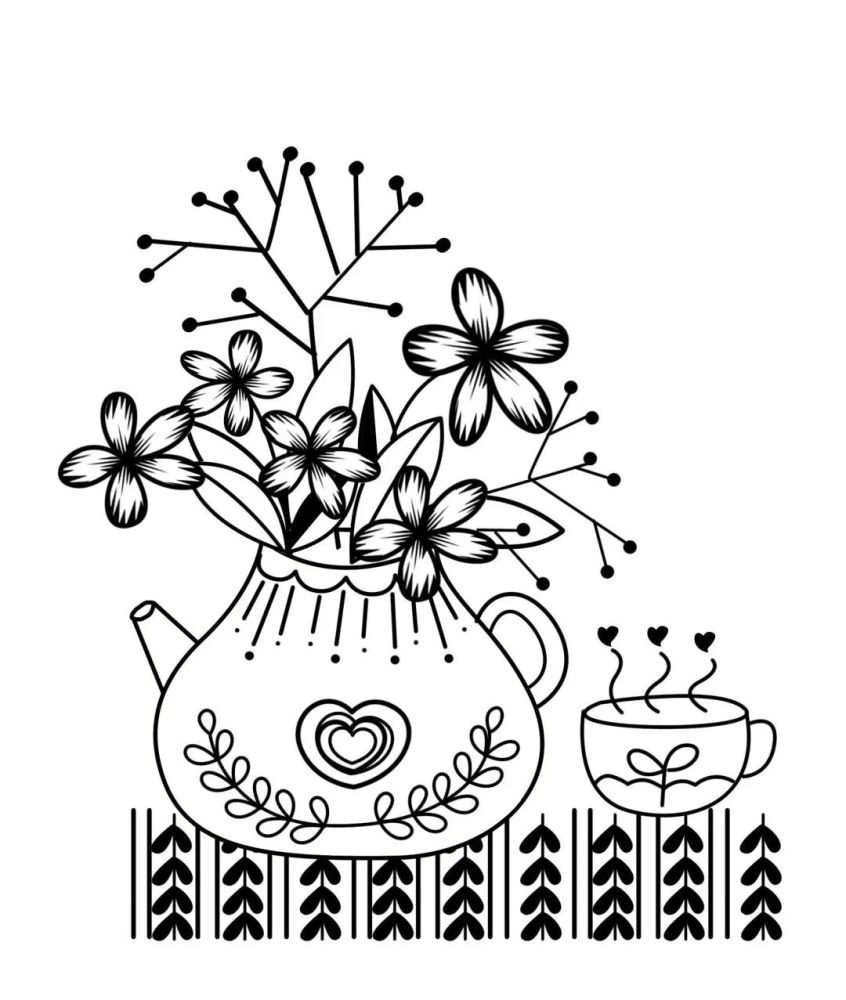 每天学一幅简笔画-线描餐桌上美丽的植物