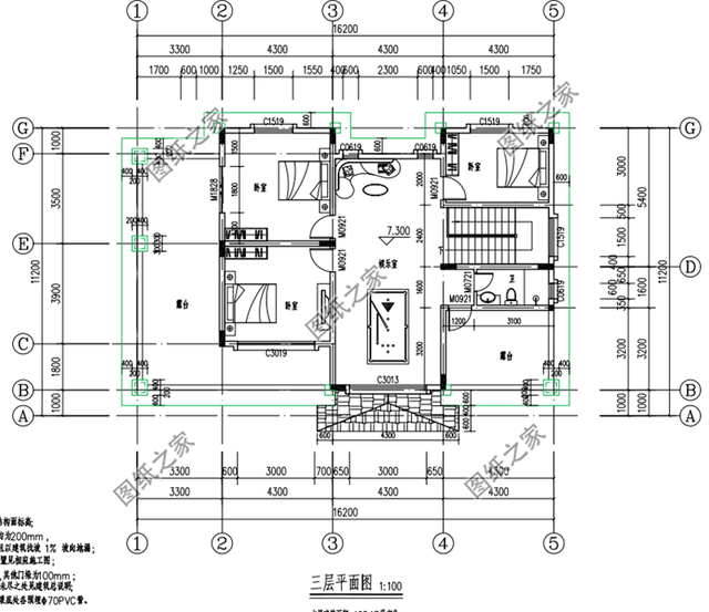 第一款:农村四间三层楼房设计图,带车库设计,坡屋顶别墅 图纸介绍:这
