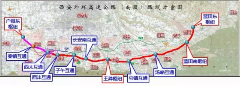 沪陕,榆蓝7条国家高速公路相通,连接了13条对外高速辐射线,途径鄠邑