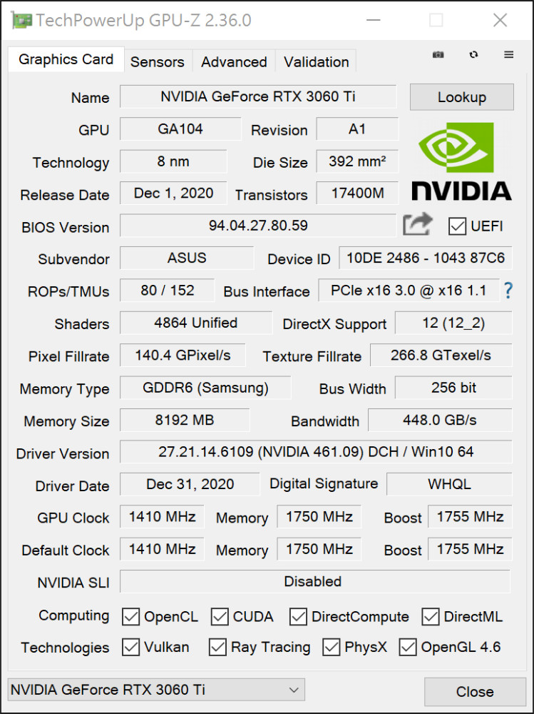 asustufrtx3060ti显卡评测数据