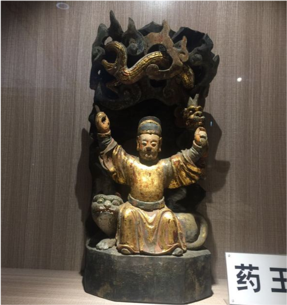 明代木雕彩绘金漆造像:药王菩萨(私人收藏)
