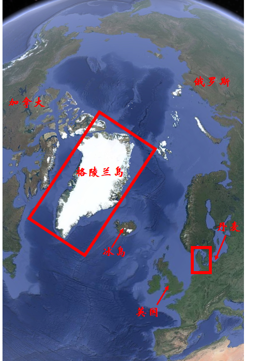 如果不在地图标注,你能找到格陵兰母国"丹麦"的位置么?